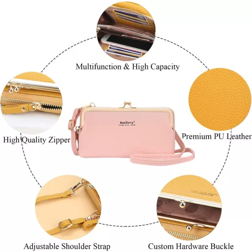 Yixuan női válltáska műbőr telefontartó rózsaszín levehető pánttal