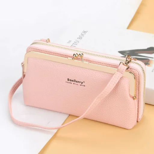 Geantă de umăr pentru femei Yixuan, din piele ecologică, cu suport pentru telefon, roz, cu curea detașabilă.