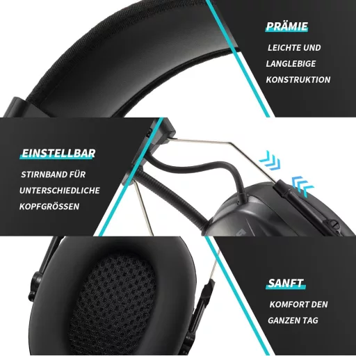 PROTEAR Bluetooth 5.3 štitnik za uši sa zaštitom sluha, DAB+/FM radio, punjiva baterija, SNR 30dB