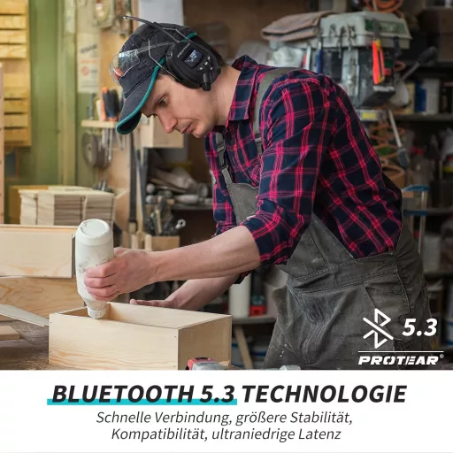 PROTEAR Bluetooth 5.3 štitnik za uši sa zaštitom sluha, DAB+/FM radio, punjiva baterija, SNR 30dB