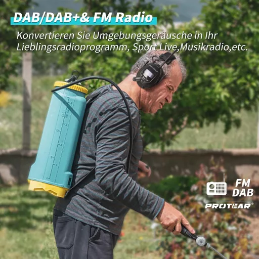 PROTEAR Bluetooth 5.3 štitnik za uši sa zaštitom sluha, DAB+/FM radio, punjiva baterija, SNR 30dB