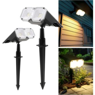   da LIGHT Napelemes Kerti Lámpa LED, Dimmelhető Spotlámpa Meleg és Hideg Fehér, IP65 Vízálló, 2 db Talajszeg és Fali Tartóval