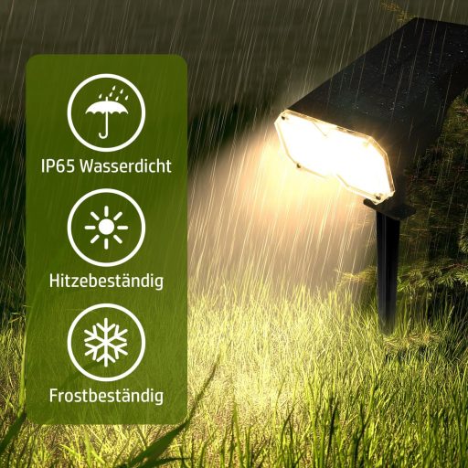 da LIGHT Napelemes Kerti Lámpa LED, Dimmelhető Spotlámpa Meleg és Hideg Fehér, IP65 Vízálló, 2 db Talajszeg és Fali Tartóval