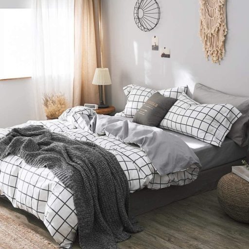 Plavo-bijeli Geometrijski Set Posteljine na Pruge - Moderni Boemski Mikrofibra