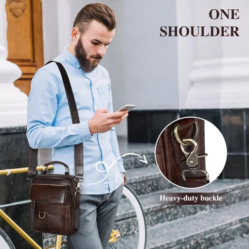 BAIGIO Muška Kožna Torba Preko Ramena - Vintage Crossbody Messenger Torba za Posao, Putovanja - Retro Dizajn Boje Kave