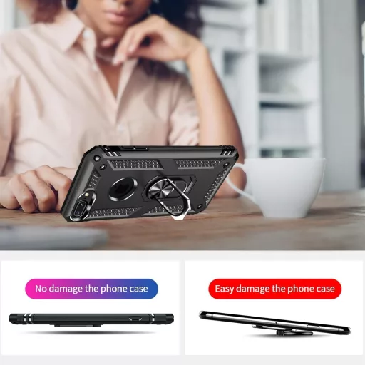 Yiakeng iPhone 8 Plus/7 Plus Ütésálló Tok Képernyővédővel és Gyűrűs Tartóval Fekete