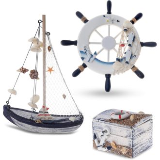   Flanacom Fürdőszoba Dekoráció Szett 3 Részes Tengeri Stílusú Fa Kiegészítő