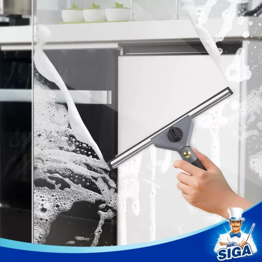 Set de curățenie casnică MR.SIGA, 7 piese - Racletă pentru geamuri, Lavetă microfibră, Perie, Pulverizator, Cutie de depozitare