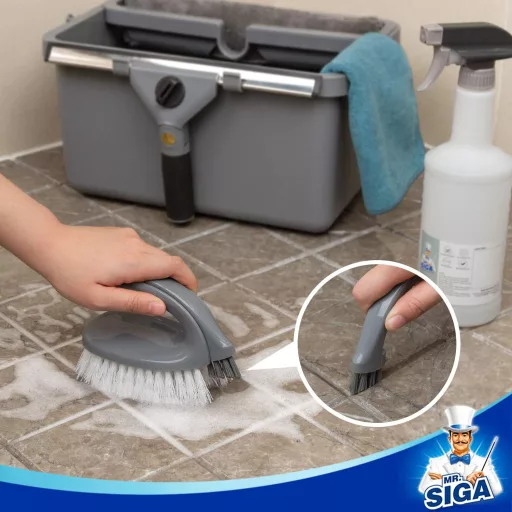 Set de curățenie casnică MR.SIGA, 7 piese - Racletă pentru geamuri, Lavetă microfibră, Perie, Pulverizator, Cutie de depozitare
