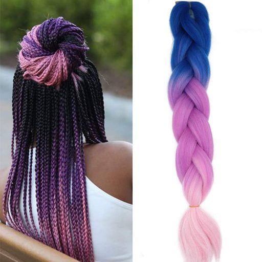 Cybelleza 24 Inch Jumbo Fonott Hajhosszabbítás - Kék, Lila és Rózsaszín Kanekalon Műhaj - Afro Box Fonás Nőknek és Gyerekeknek