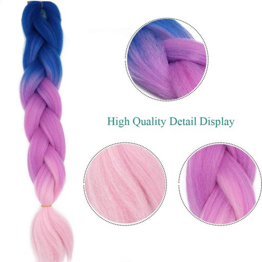 Cybelleza Extensii de păr împletit Jumbo, 60 cm - Păr sintetic Kanekalon albastru, mov și roz - Împletituri afro box pentru femei și copii