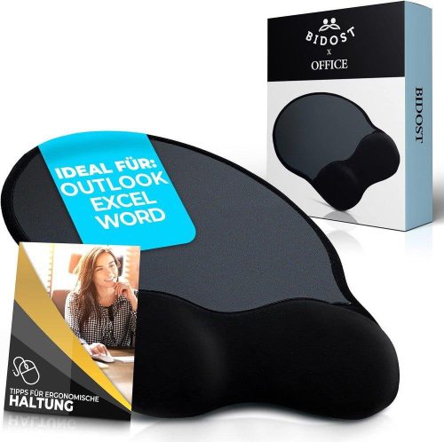 BIDOST Mouse Pad Ergonomic Negru cu Suport pentru Încheietura Mâinii, cu Gel