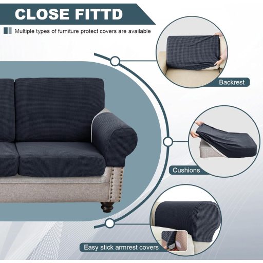 SYLC Elastický poťah na pohovku 3-miestny tmavosivý károvaný