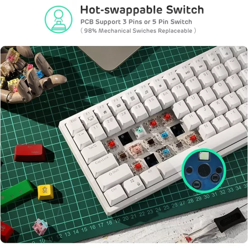 RK ROYAL KLUDGE RK84 75% RGB Fehér Mechanikus Gamer Billentyűzet - Vezeték Nélküli Bluetooth/2.4GHz