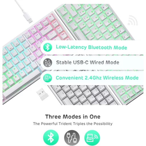 RK ROYAL KLUDGE RK84 75% RGB Fehér Mechanikus Gamer Billentyűzet - Vezeték Nélküli Bluetooth/2.4GHz
