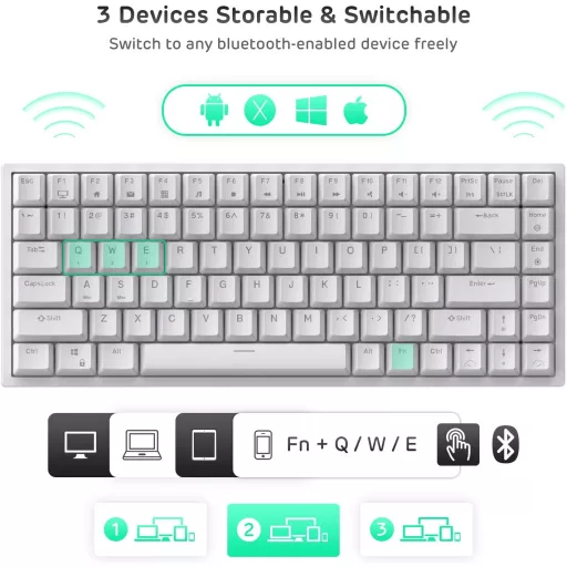 RK ROYAL KLUDGE RK84 75% RGB Fehér Mechanikus Gamer Billentyűzet - Vezeték Nélküli Bluetooth/2.4GHz