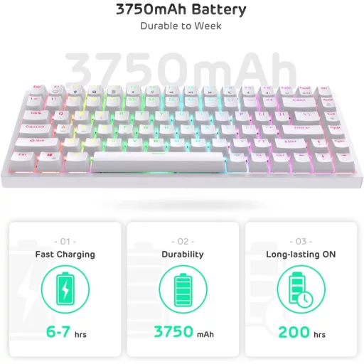 RK ROYAL KLUDGE RK84 75% RGB Fehér Mechanikus Gamer Billentyűzet - Vezeték Nélküli Bluetooth/2.4GHz