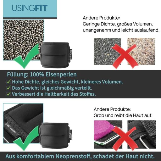 USINGFIT Súlyzott Csuklósúly és Lábsúly Szett Edzéshez 0,5-2 kg