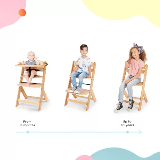 4Kraft ENOCK 3 az 1-ben etetőszék, természetes fa, állítható magasság, tálcával