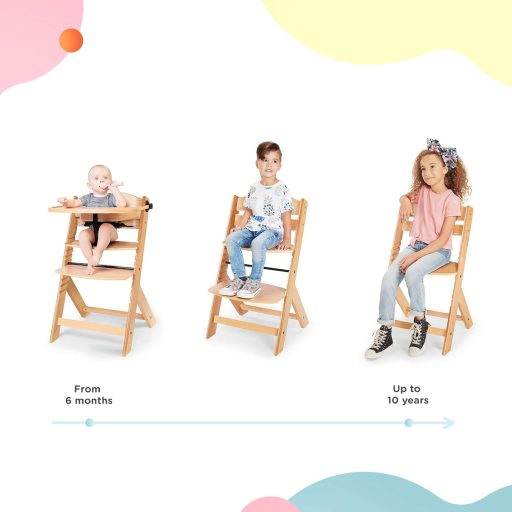 4Kraft ENOCK 3 az 1-ben etetőszék, természetes fa, állítható magasság, tálcával