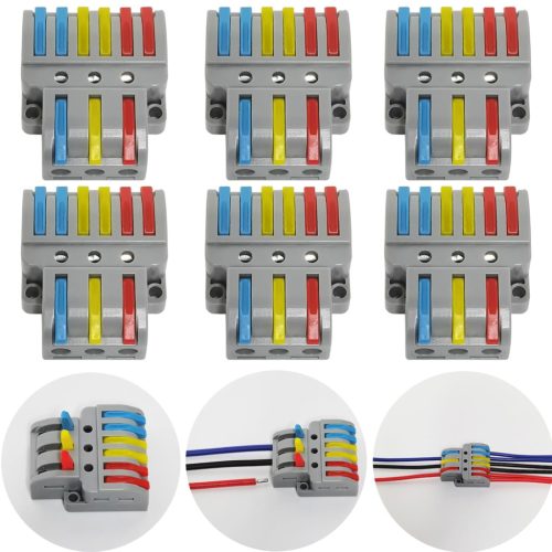 CTRICALVER Kompakt Vezetékösszekötő Készlet - 6db 3-6 Pólusú Elosztóblokk, Többszínű Elektromos Csatlakozó, 18 Csavarral, 250V/32A