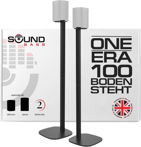 Stative boxe cu bas puternic - Pachet dublu - Compatibile cu Sonos One, Play:1, One SL și ERA 100 - Suporturi negre pentru boxe cu sistem de gestionare a cablurilor