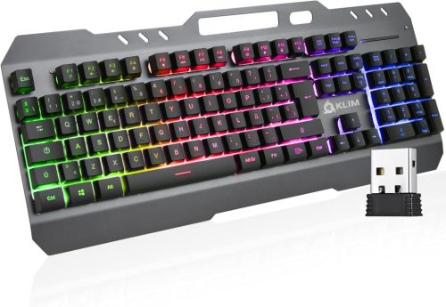 Tastatură Gaming Wireless Spaniolă KLIM Lightning - Cadru Metalic, Senzație Mecanică, RGB