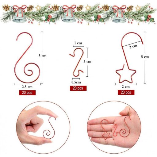 KATELUO 60 darabos Karácsonyfa Akasztó Csillag Alakú, Újrahasználható, 3 Különböző Forma (Piros)