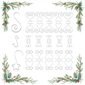   KATELUO 60 darabos Karácsonyi díszek, S alakú horgok csillaggal, újrahasználható, 3 formában (ezüst)
