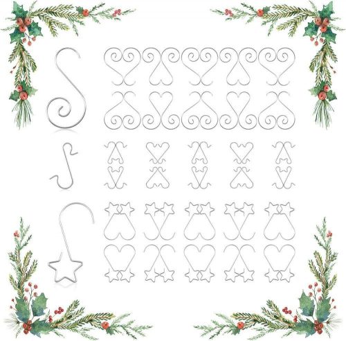 KATELUO 60 darabos Karácsonyi díszek, S alakú horgok csillaggal, újrahasználható, 3 formában (ezüst)