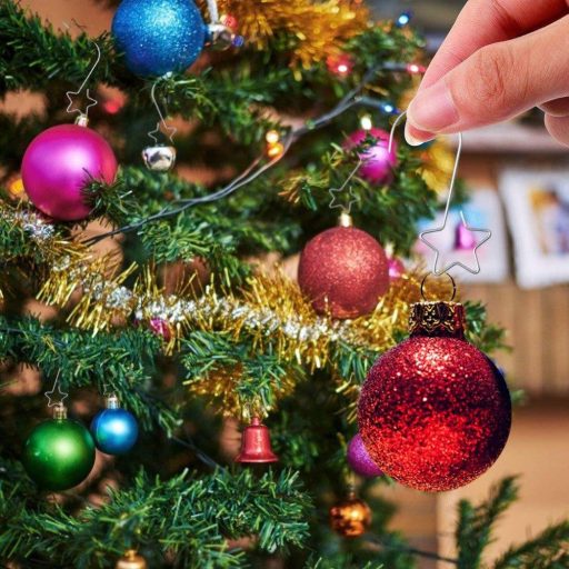 KATELUO 60 darabos Karácsonyi díszek, S alakú horgok csillaggal, újrahasználható, 3 formában (ezüst)