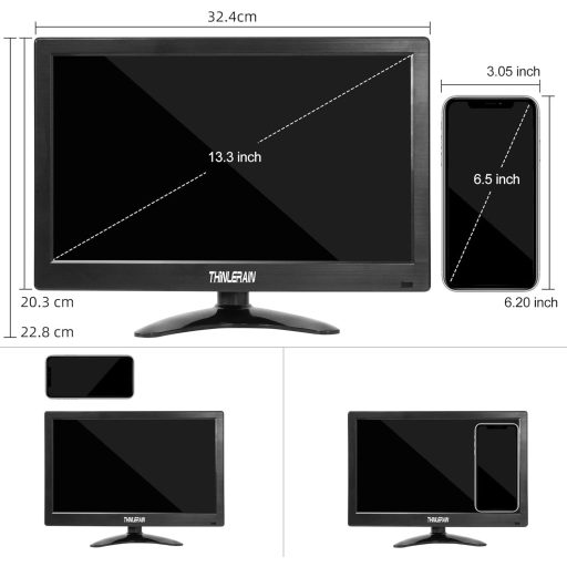Monitor portabil Thinlerain 13.3", 1366x768, HDMI, VGA, BNC, AV, VESA