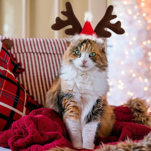 Vianočný kostým pre psa VALICLUD - čelenka so sobími parohmi a čiapkou