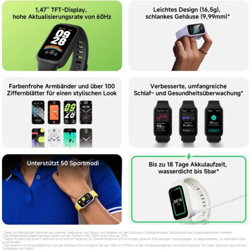 XIAOMI Smart Band 9 Active lila okosóra 37mm, 450 nits, 18 napos akkumulátor, 50 sportmód, vízálló - Purple