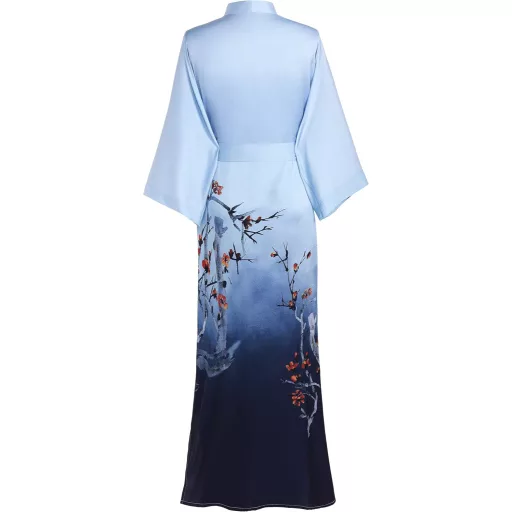 PRODESIGN Ženski Dugi Kimono Maxi Cvjetni Uzorak Saten Kućni Ogrtač Elegantna Spavaćica