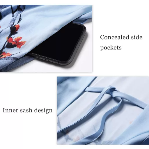 PRODESIGN Ženski Dugi Kimono Maxi Cvjetni Uzorak Saten Kućni Ogrtač Elegantna Spavaćica