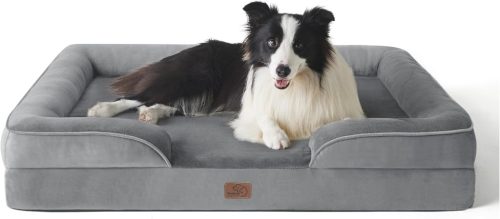 BEDSURE Ortopédikus Kutyaágy Közepes Kutyáknak, 89x63 cm, Tojástartó Habos Kutyakanapé, Mosható, Csúszásgátlós Kutyafekhely, Szürke