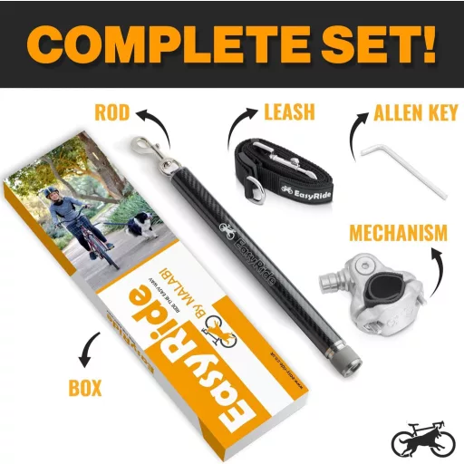 MALABI Hands-Free Vodilica za Pse za Bicikl - Mehanizam Rotacije 180°, s Amortizerom, Brzo Otpuštanje, Crna