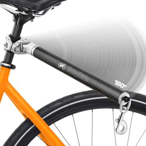 Lesă rotativă pentru câine, de atașat la bicicletă - Fibră de carbon, cu amortizor, prindere rapidă
