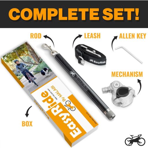 MALABI Kézhasználat Nélküli Kutyapóráz Biciklihez - 180° Forgó Mechanizmus, Lengéscsillapítóval, Gyorsrögzítéssel, Fekete