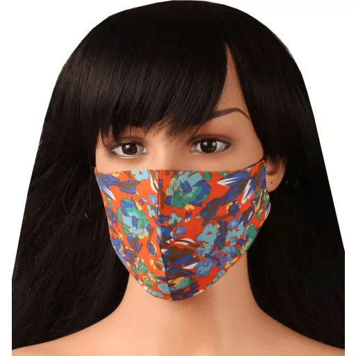 Mască de față din bumbac cu 3 straturi ajustabilă Touchstone cu buzunar pentru filtru - Mască lavabilă, reutilizabilă pentru bărbați și femei - 3 buc Albastru/Portocaliu/Alb