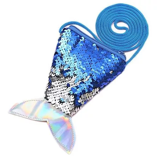 BJ-SHOP Portofel Paiete Sirenă pentru Copii - 2 Bucăți Mini Geantă Bleumarin și Roz - Cadou de Ziua de Naștere, Articol de Petrecere, 16x10,5 cm