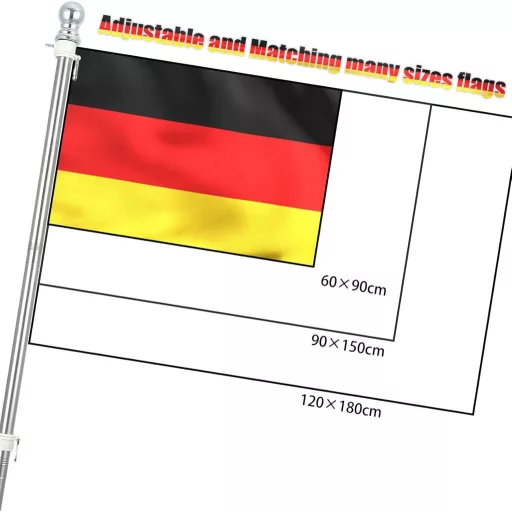 INFLATION Alumínium Zászlórúd 150-180 cm Forgó Gyűrűvel, Német Zászló és 5 Választható Zászló Szett