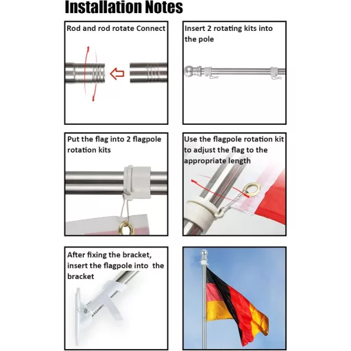 INFLATION Alumínium Zászlórúd 150-180 cm Forgó Gyűrűvel, Német Zászló és 5 Választható Zászló Szett