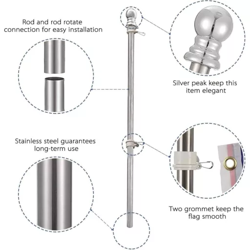 Stâlp de steag din aluminiu INFLATION 150-180 cm, cu suport pivotant de perete și inele.