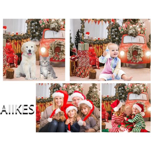 AIIKES Fundal foto de Crăciun 2,4 x 1,8 m, Decor de brad, Tapet