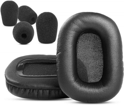 Čierna sada náhradných náušníkov a penového chrániča mikrofónu pre Bluetooth headset BlueParrott B450-XT.