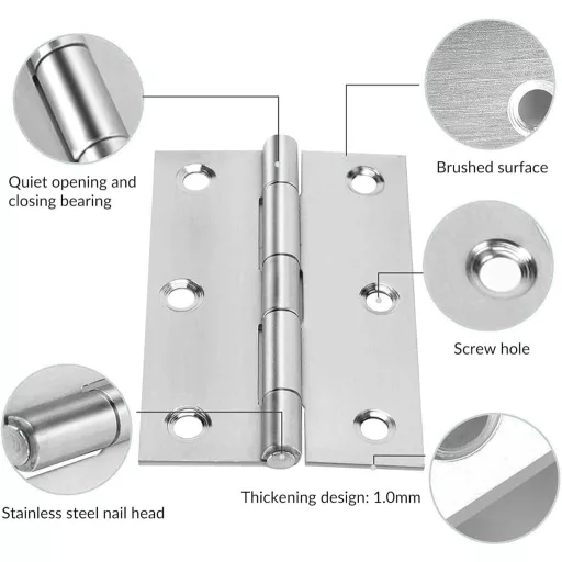 Familie de uși YSDMY din inox 75x50mm, 10 buc. balamale cu șuruburi și șurubelniță