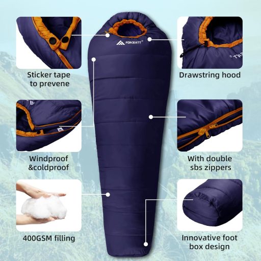 Sac de dormit mumie Forceatt pentru 4 anotimpuri, -10°C - 15°C, impermeabil, ultralight pentru camping