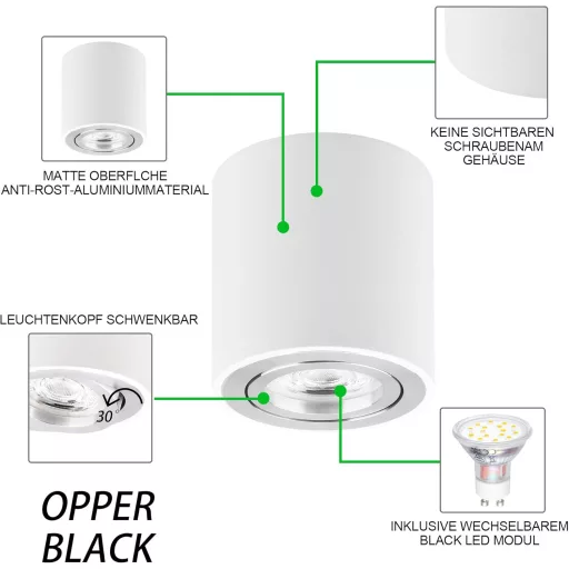 KYOTECH LED Beépíthető Mennyezeti Lámpa Forgatható 80mm Meleg Fehér 3000K